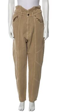 NWT Retrofête Washed Terry Pant in Beige Khaki Cotton High Rise Small NO BELT
